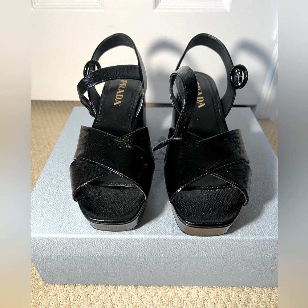 Prada black platform heels size 9 with box